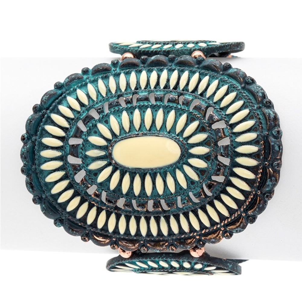Oversized Western Turquoise Stretch Bracelet